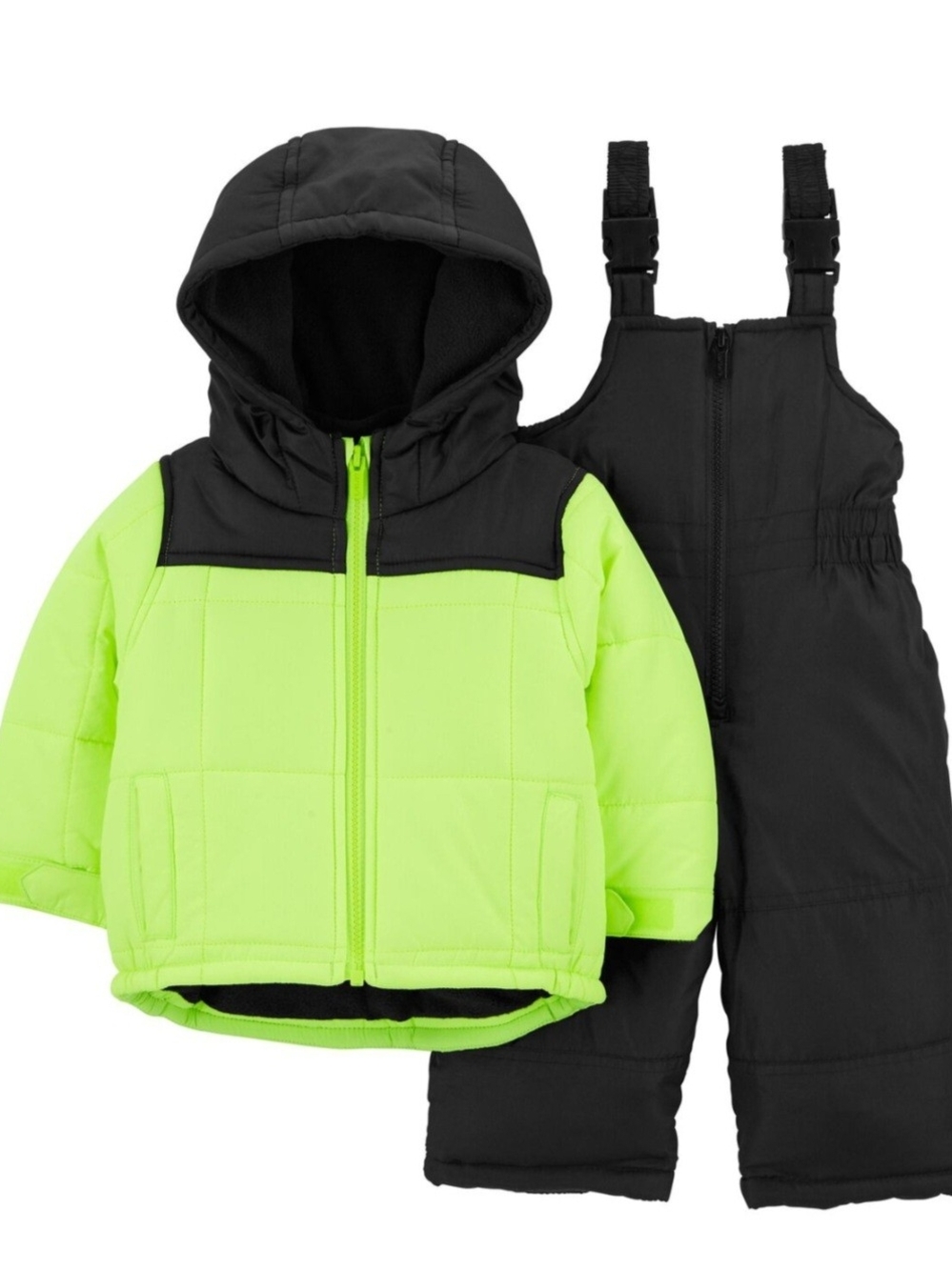 Carter's Neon Green and Black Kids Snow Bib Jacket Set